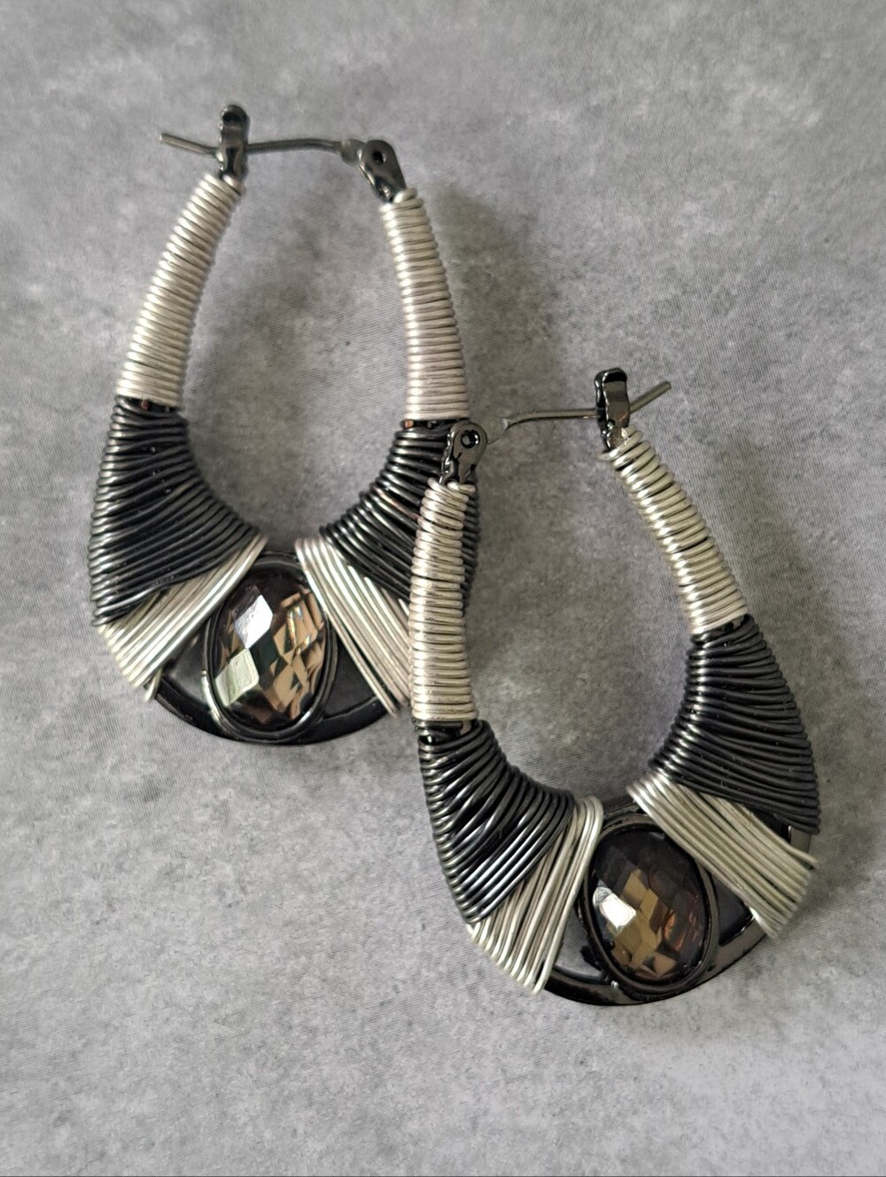 Nine West Wire Wrapped Hoop Earrings with Smoky Crystal Accent